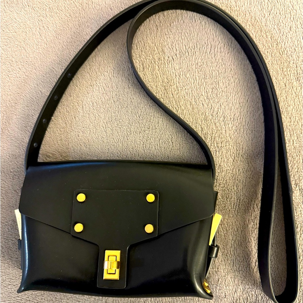 AllSaints black leather mini crossbody bag